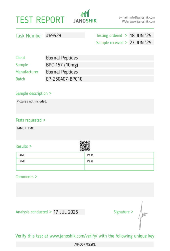 Lab Tests 2 BPC 157 10mg Sterility Test Report 69529