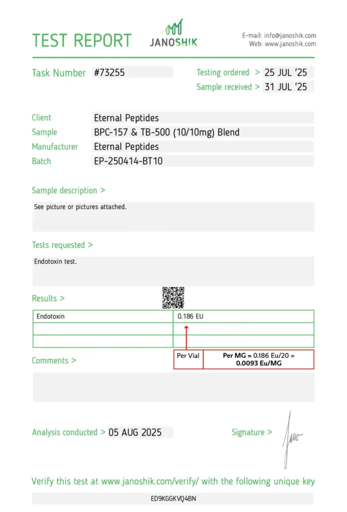 Lab Tests 74 BPC 157 TB 500 10 10mg Blend bpc tb 10 10 endotoxin v2