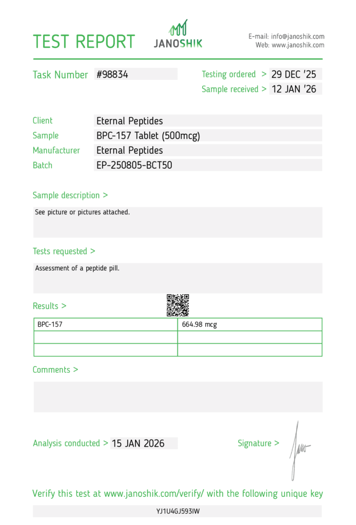 Lab Tests 50 BPC 157 tablets 50 count Test Report 98834