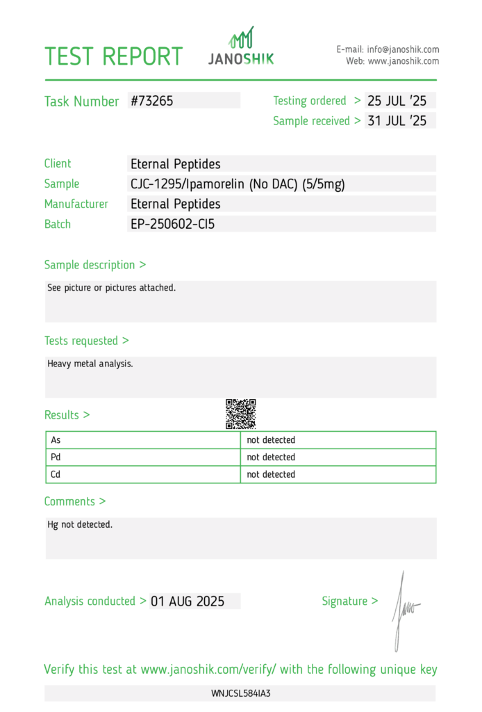 Lab Tests 88 CJC 1295 Ipamorelin No DAC 5mg 5mg Test Report 73265